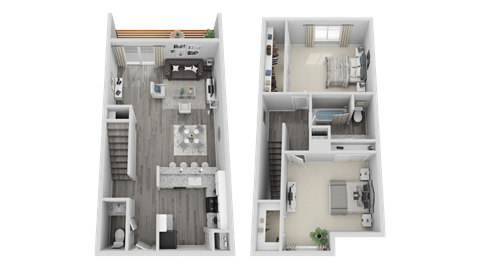 Floor plan for 2 beds, 1.5 baths, 1067 sqft