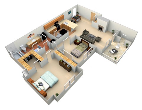 Floor plan for 1 bed, 1 bath, 956 sqft