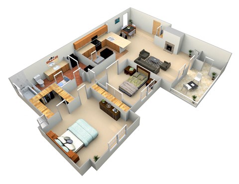 Floor plan for 1 bed, 1 bath, 956 sqft