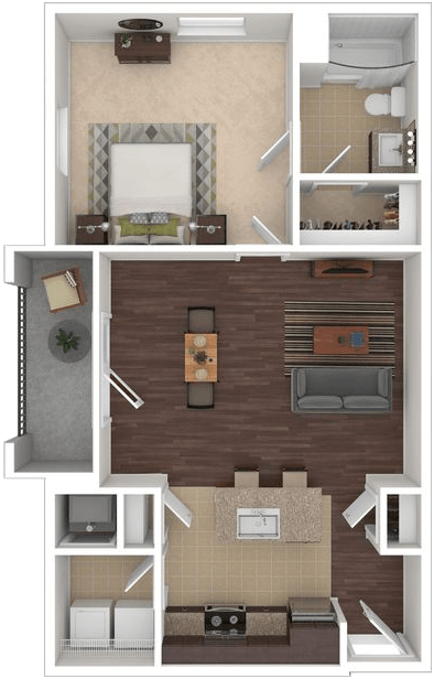 Floor plan for 1 bed, 1 bath, 707 sqft