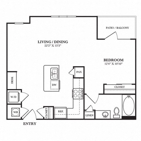 Floor plan for studio, 1 bath, 720 sqft