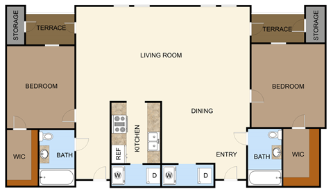 Floor plan for 2 beds, 2 baths, 1328 sqft
