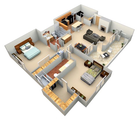 Floor plan for 2 beds, 2 baths, 1313 sqft