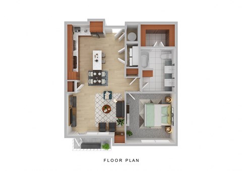 Floor plan for 1 bed, 1 bath, 857 sqft