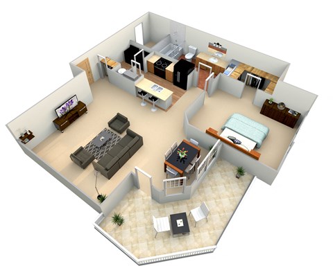 Floor plan for 1 bed, 1 bath, 779 sqft