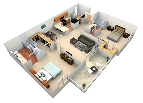 Floor plan for 2 beds, 2 baths, 1086 sqft