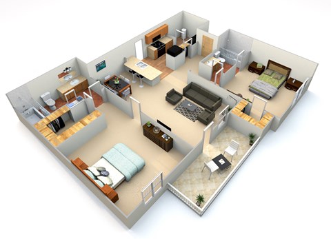 Floor plan for 2 beds, 2 baths, 1126 sqft
