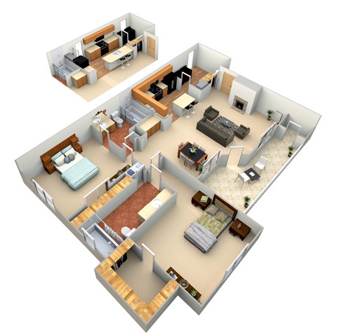 Floor plan for 2 beds, 2 baths, 1196 sqft