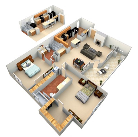 Floor plan for 2 beds, 2 baths, 1196 sqft