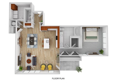 Floor plan for 1 bed, 1.5 baths, 1167 sqft