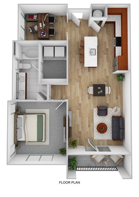 Floor plan for 1 bed, 1 bath, 884 sqft