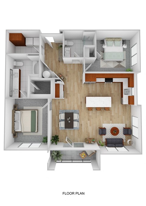 Floor plan for 2 beds, 2 baths, 1147 sqft