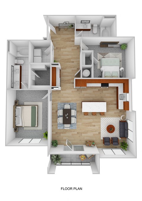 Floor plan for 2 beds, 2 baths, 1190 sqft