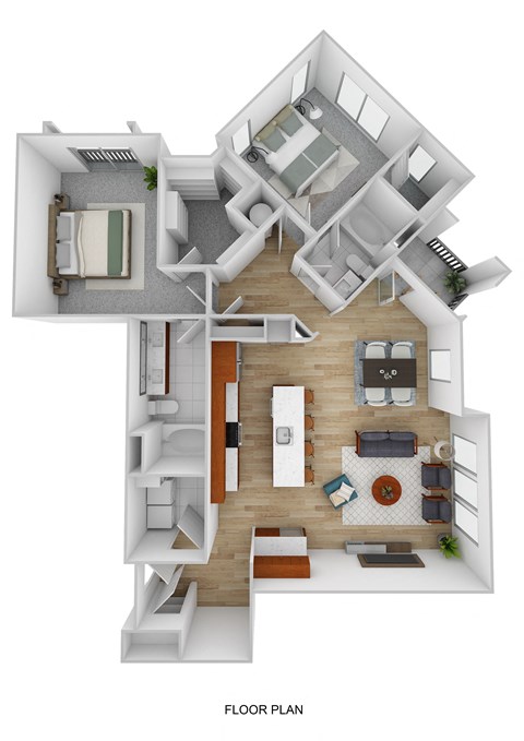 Floor plan for 2 beds, 2 baths, 1339 sqft