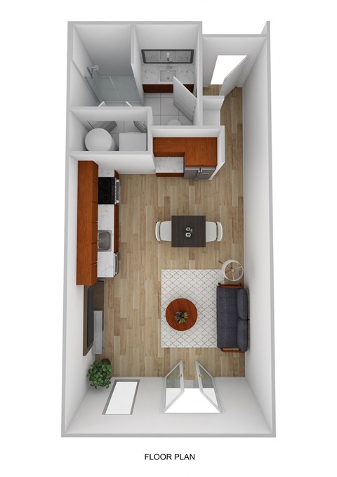 Floor plan for 1 bed, 1 bath, 507 sqft