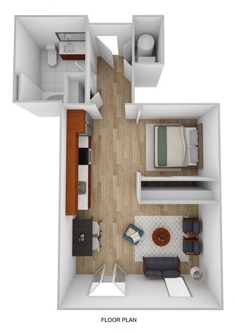 Floor plan for 1 bed, 1 bath, 564 sqft