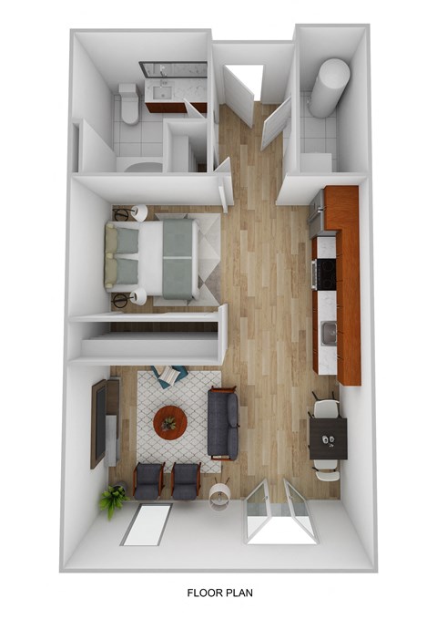 Floor plan for 1 bed, 1 bath, 571 sqft