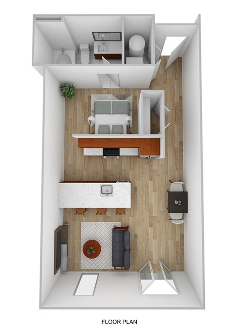 Floor plan for 1 bed, 1 bath, 598 sqft