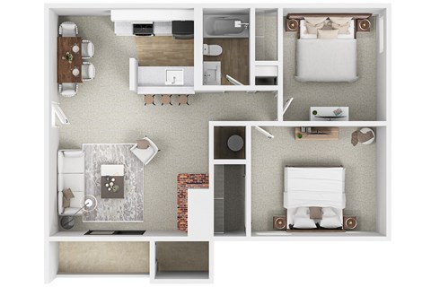 Floor plan for 2 beds, 1 bath, 864 sqft