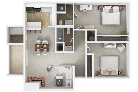 Floor plan for 2 beds, 2 baths, 1043 sqft