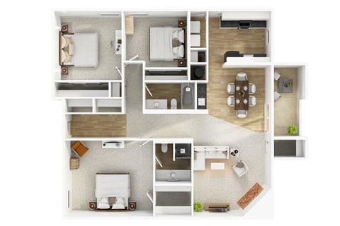 Floor plan for 3 beds, 2 baths, 1500 sqft