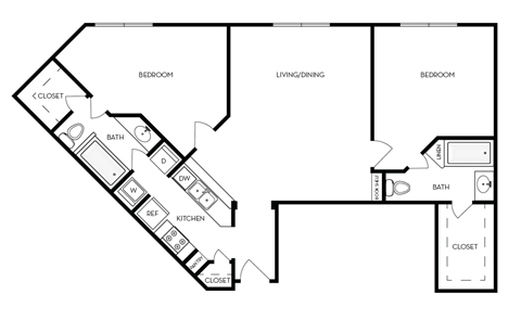 Floor plan for 2 beds, 2 baths, 1021 sqft