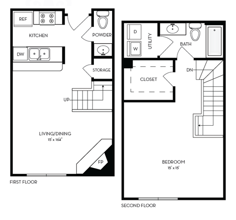 Floor plan for 1 bed, 1 bath, 835 sqft