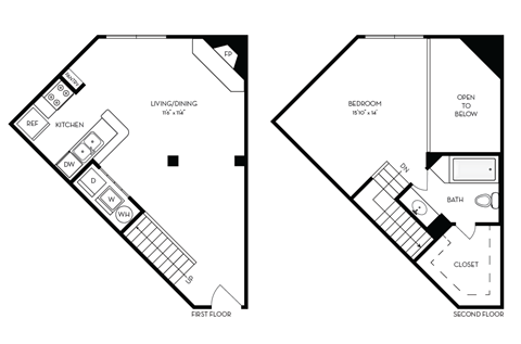 Floor plan for 1 bed, 1 bath, 871 sqft