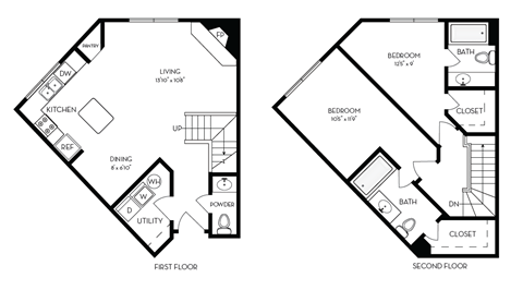 Floor plan for 2 beds, 2 baths, 1062 sqft