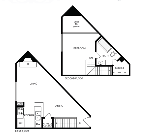 Floor plan for 1 bed, 1 bath, 662 sqft