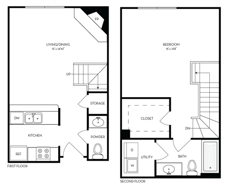 Floor plan for 1 bed, 1 bath, 788 sqft