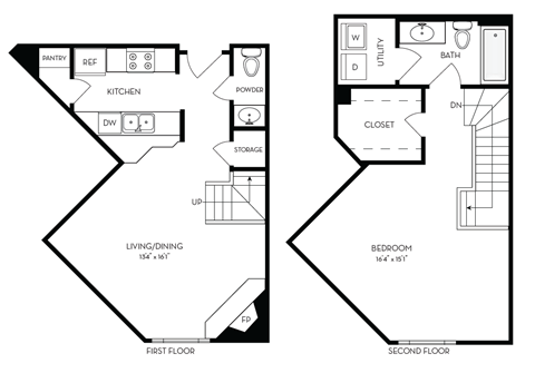 Floor plan for 1 bed, 1 bath, 859 sqft