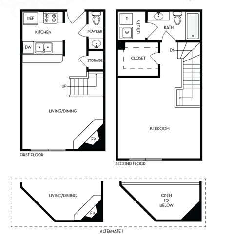 Floor plan for 1 bed, 1 bath, 847 sqft