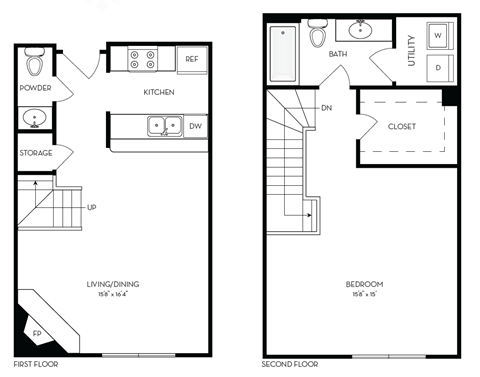 Floor plan for 1 bed, 1 bath, 871 sqft