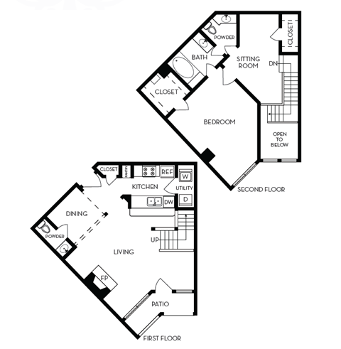 Floor plan for 1 bed, 1 bath, 1170 sqft