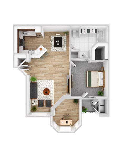 Floor plan for 1 bed, 1 bath, 900 sqft