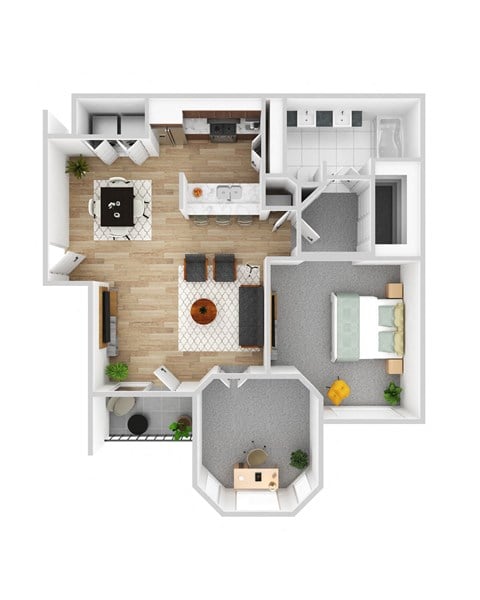 Floor plan for 1 bed, 1 bath, 910 sqft
