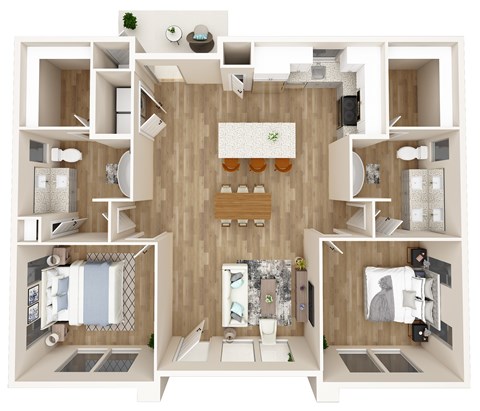 Floor plan for 2 beds, 2 baths, 1157 sqft