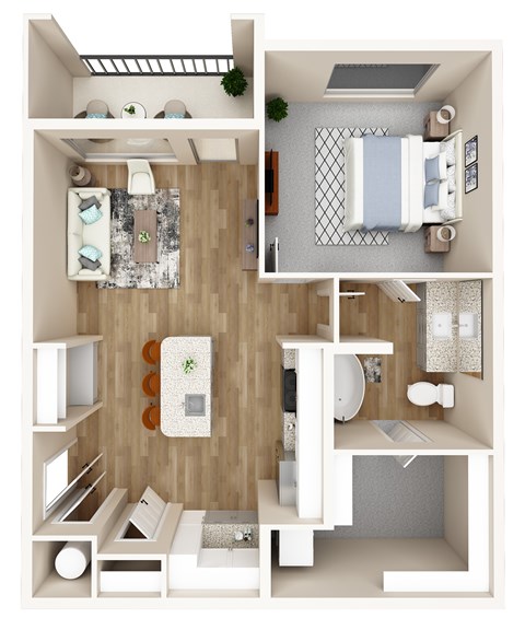 Floor plan for 1 bed, 1 bath, 715 sqft