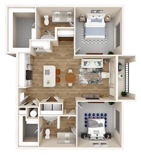 Floor plan for 2 beds, 2 baths, 1162 sqft