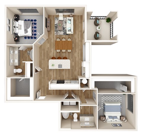 Floor plan for 2 beds, 2 baths, 1186 sqft