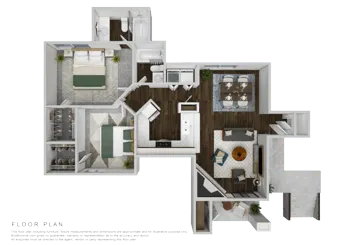 Floor plan for 2 beds, 2 baths, 961 sqft
