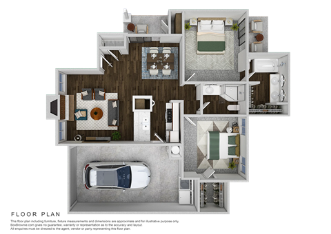 Floor plan for 2 beds, 2 baths, 1028 sqft