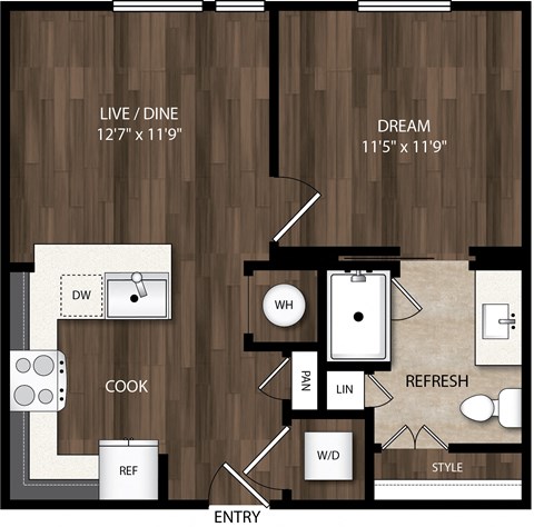 Floor plan for studio, 1 bath, 552 sqft
