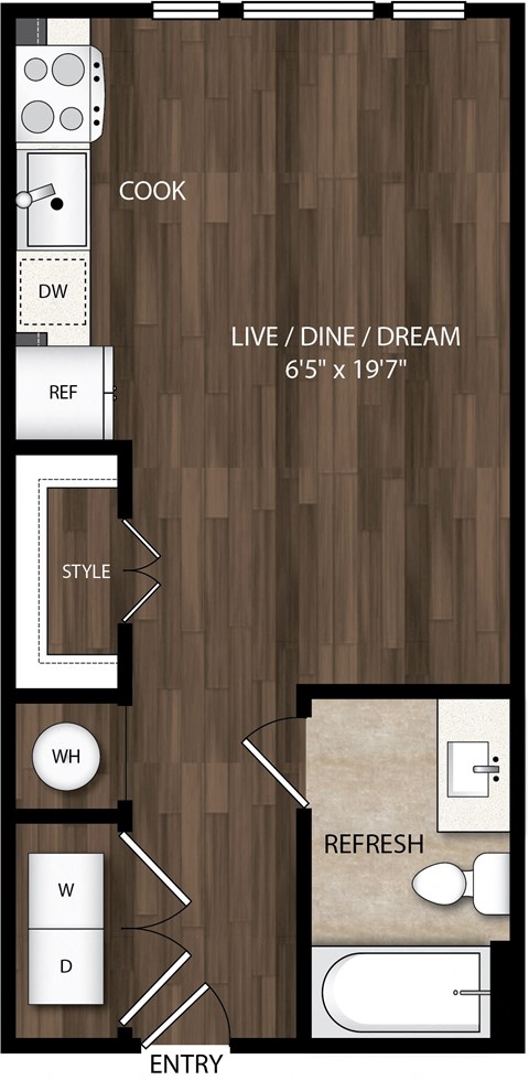 Floor plan for studio, 1 bath, 453 sqft