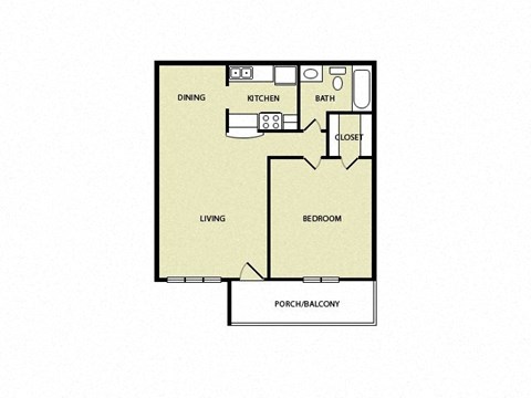 Floor plan for 1 bed, 1 bath, 621 sqft
