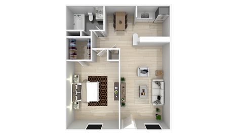Floor plan for 1 bed, 1 bath, 621 sqft