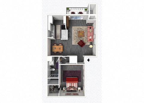 Floor plan for 1 bed, 1 bath, 720 sqft