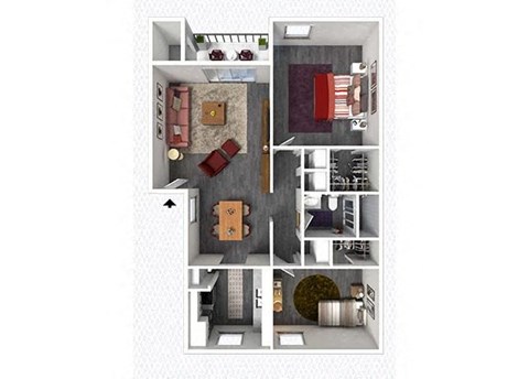 Floor plan for 2 beds, 1 bath, 897 sqft