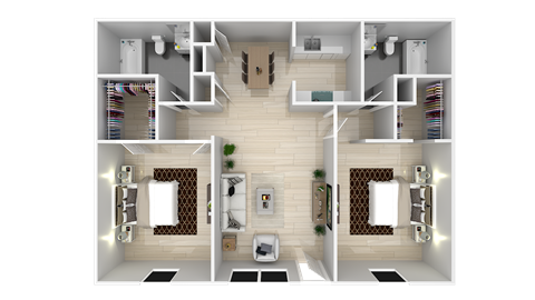 Floor plan for 2 beds, 2 baths, 974 sqft
